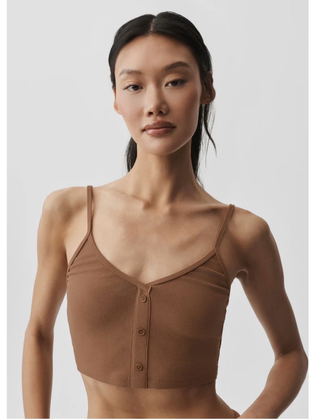 Alo Yoga ribbed delicate lounge tank sun-kissed brown